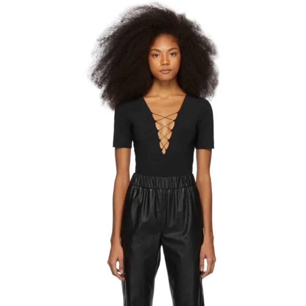 Alexander Wang T deep v lace up black bodysuit